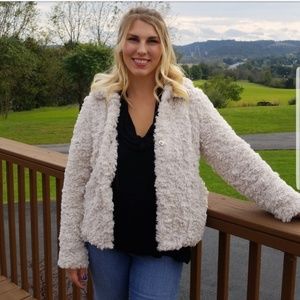 Me Jane Cream Faux Fur Fuzzy Jacket
